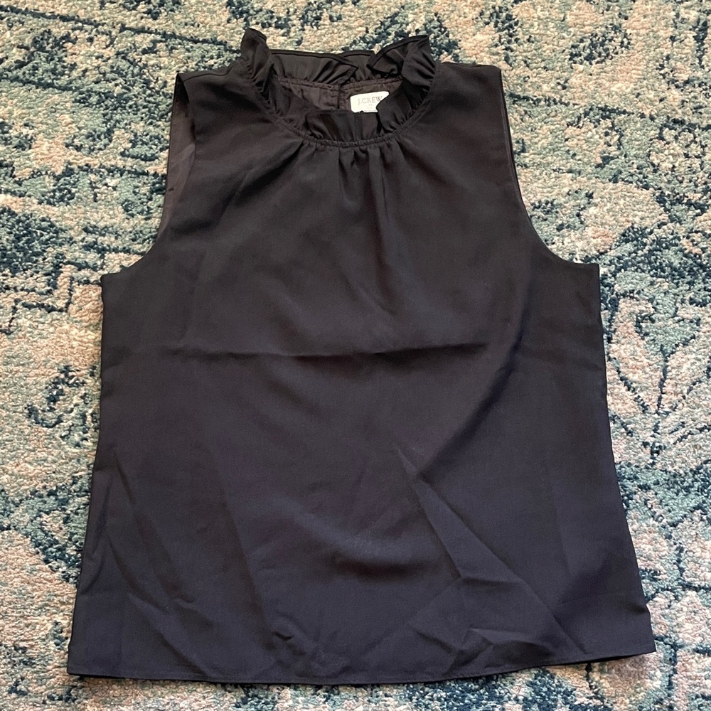 J. Crew Black Ruffle Neck Sleeveless Blouse